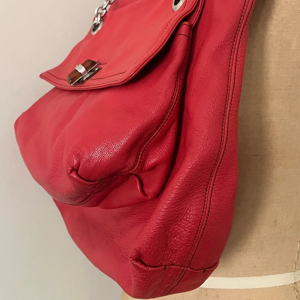 Lanvin Partage Red Handbag Shoulder Bag with Chain Straps - Picture 2 of 7